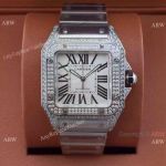 Grade A Cartier Santos Diamond Watch - Stainless Steel Diamond White Dial